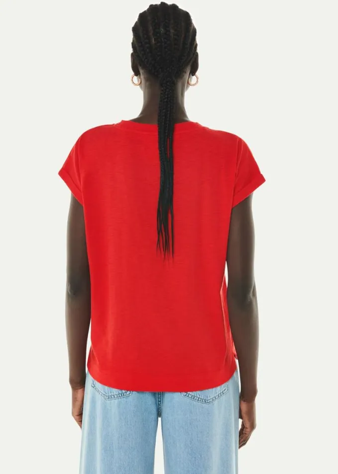 Whistles Willa V Neck Cap Sleeve Tee Red Women Tops