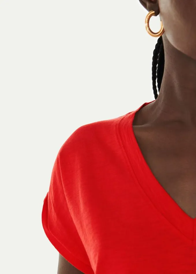 Whistles Willa V Neck Cap Sleeve Tee Red Women Tops