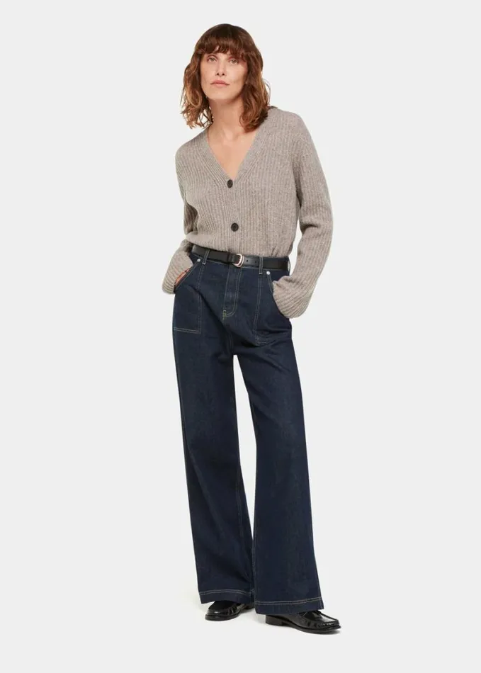 Whistles Wool Mix Rib Cardigan Neutral Women Sweaters and Cashmere