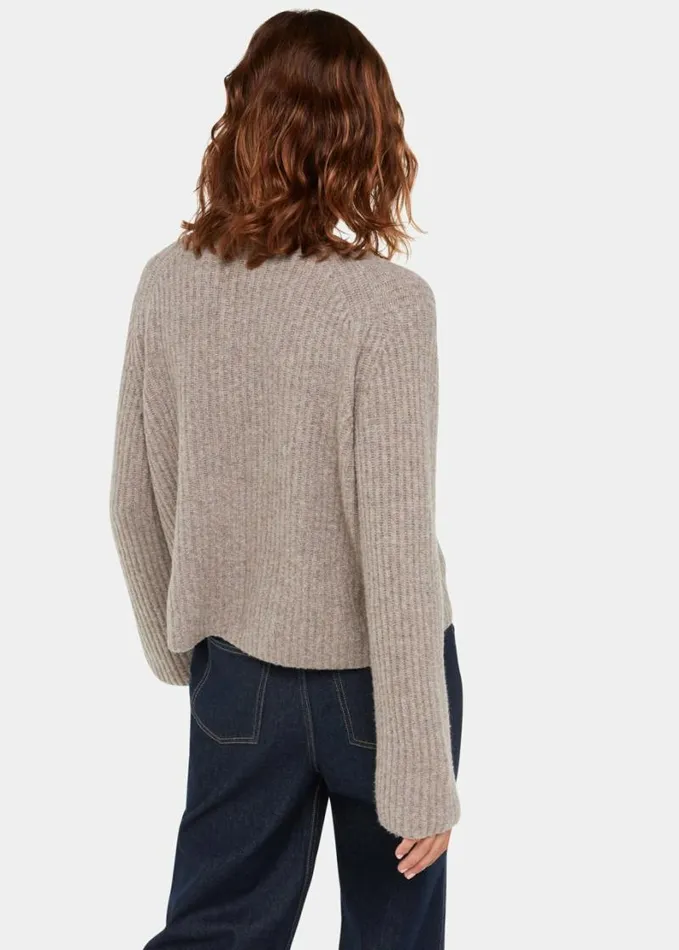 Whistles Wool Mix Rib Cardigan Neutral Women Sweaters and Cashmere