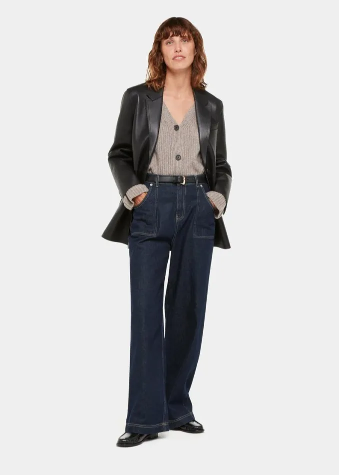 Whistles Wool Mix Rib Cardigan Neutral Women Sweaters and Cashmere