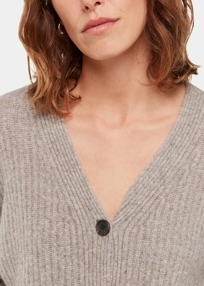 Whistles Wool Mix Rib Cardigan Neutral Women Sweaters and Cashmere