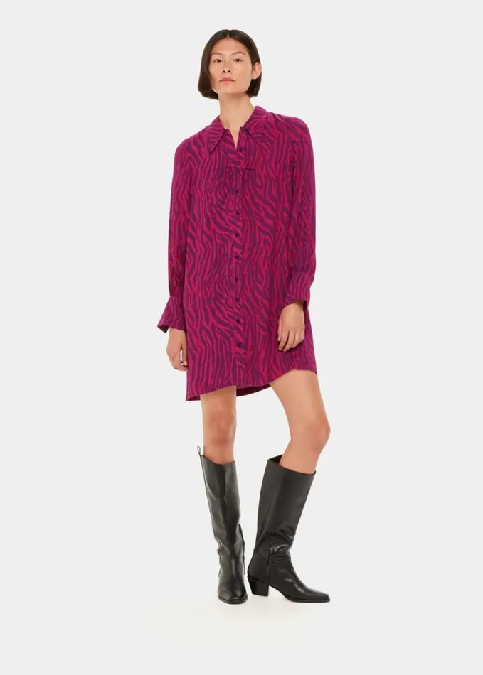 Whistles Zebra Stripe Collar Dress Purplemulti Women Dresses