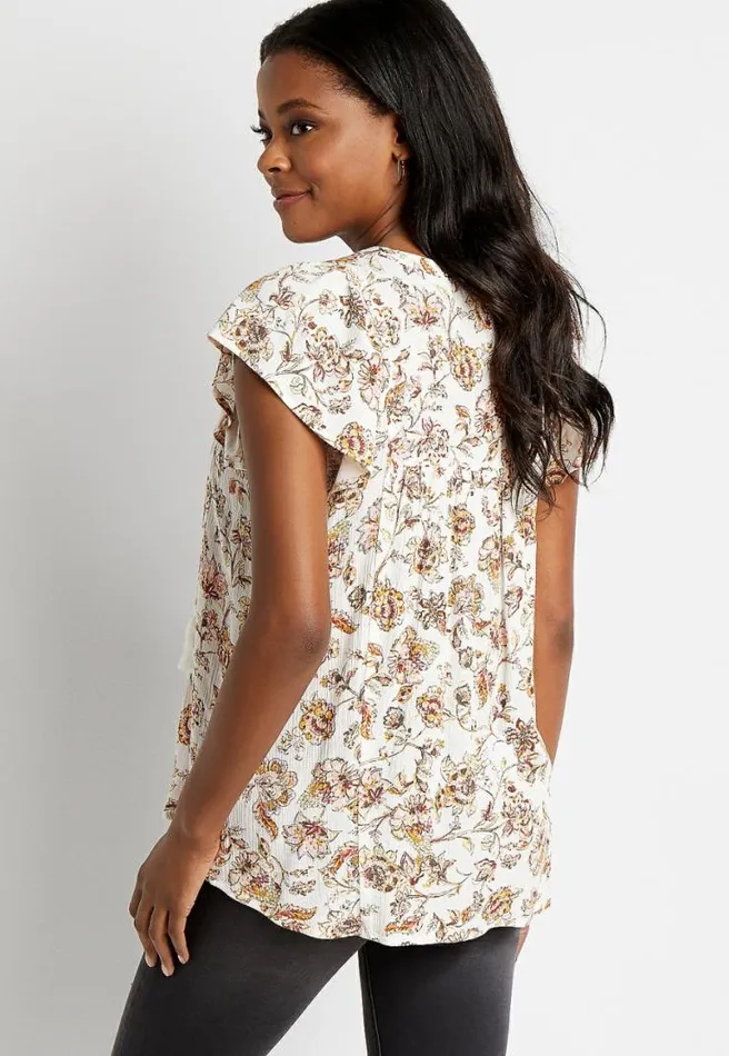 White Floral Flutter Sleeve Top Women Maurices Tops