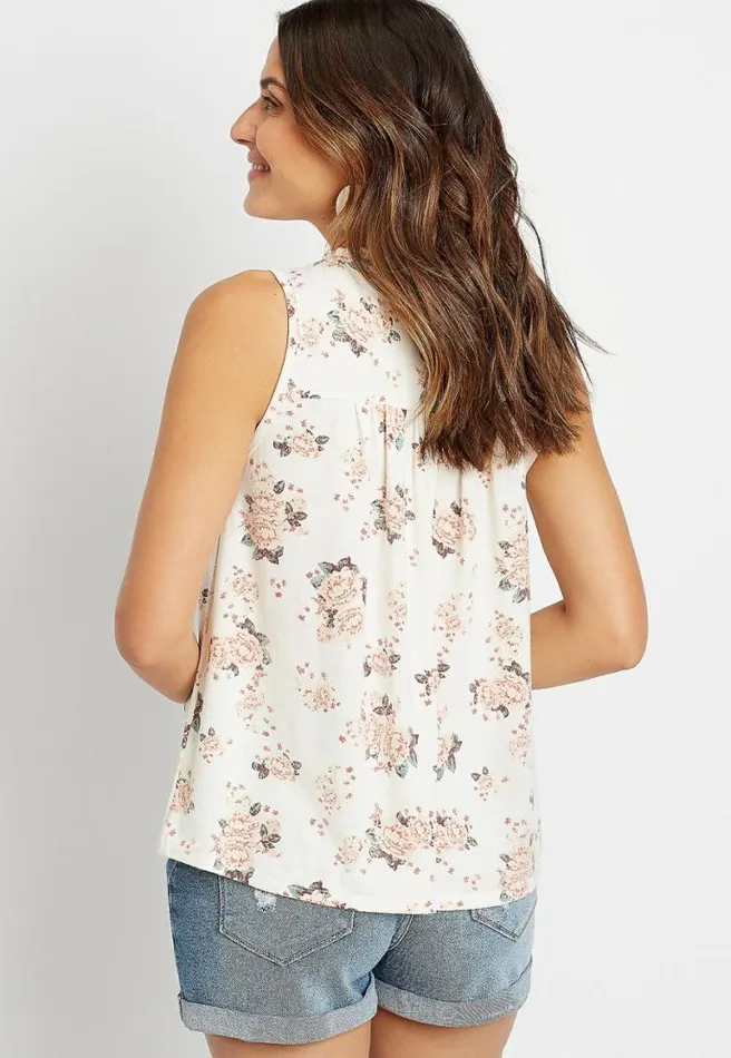 White Floral Smocked Tie Tank Top Women Maurices Tops