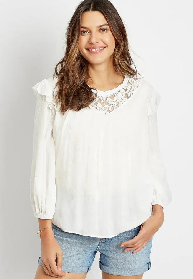 White Lace 34 Sleeve Swing Top Women Maurices Tops