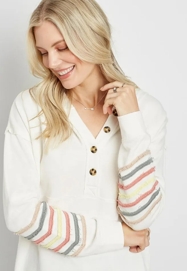 White Rainbow Sleeve Button Front Hoodie Women Maurices Tops