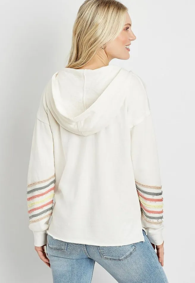 White Rainbow Sleeve Button Front Hoodie Women Maurices Tops
