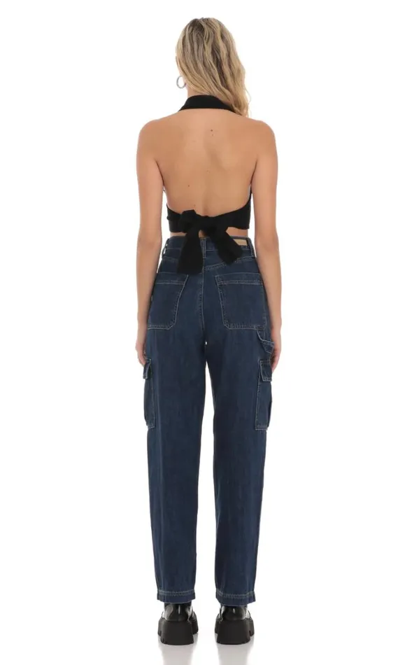 Wide Leg Cargo Jeans Dark Denim Women LUCY IN THE SKY Jeans Wide Leg Cargo Jeans Dark Denim Women LUCY IN THE SKY Jeans