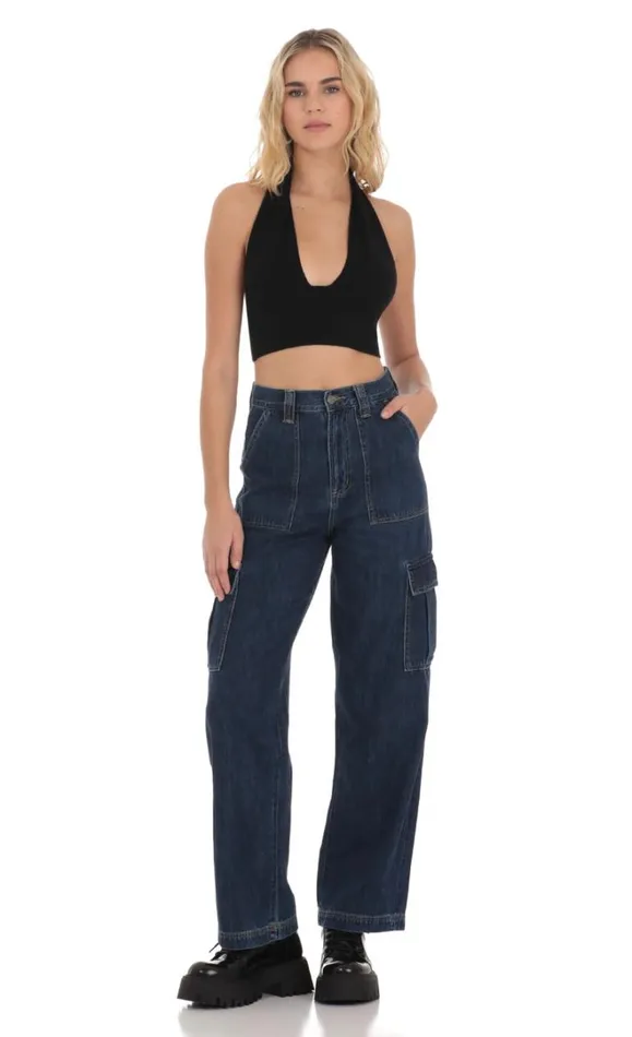 Wide Leg Cargo Jeans Dark Denim Women LUCY IN THE SKY Jeans Wide Leg Cargo Jeans Dark Denim Women LUCY IN THE SKY Jeans
