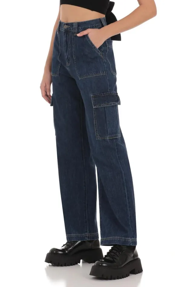 Wide Leg Cargo Jeans Dark Denim Women LUCY IN THE SKY Jeans Wide Leg Cargo Jeans Dark Denim Women LUCY IN THE SKY Jeans