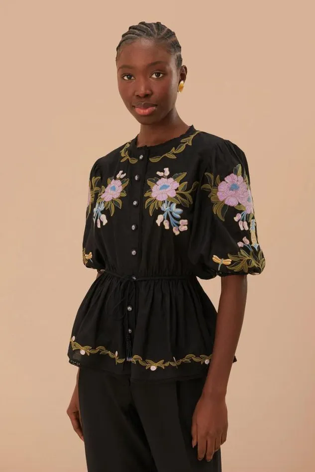 Winter Garden Embroidered Short Sleeve Blouse Women FARM Rio Blouses