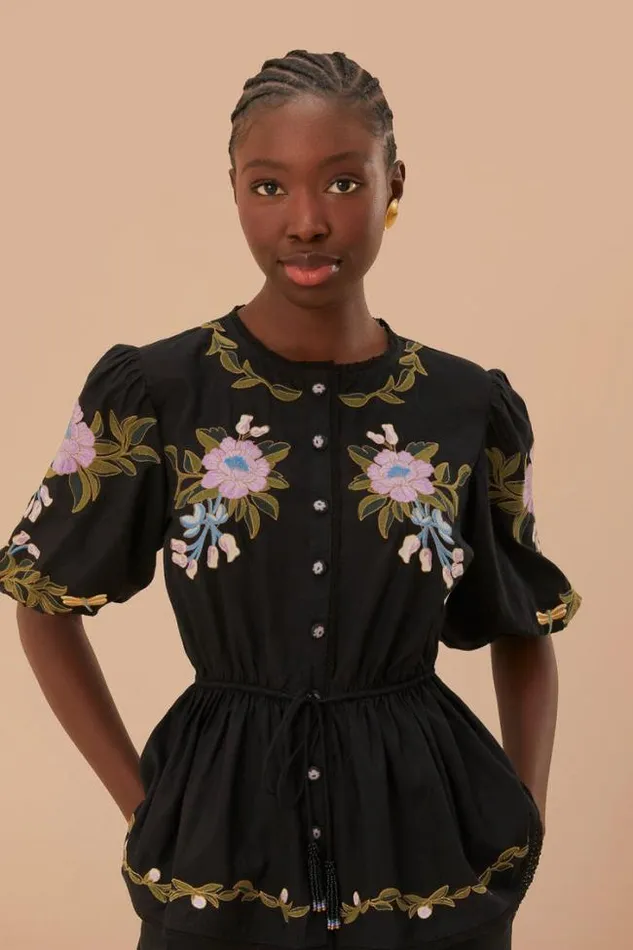 Winter Garden Embroidered Short Sleeve Blouse Women FARM Rio Blouses