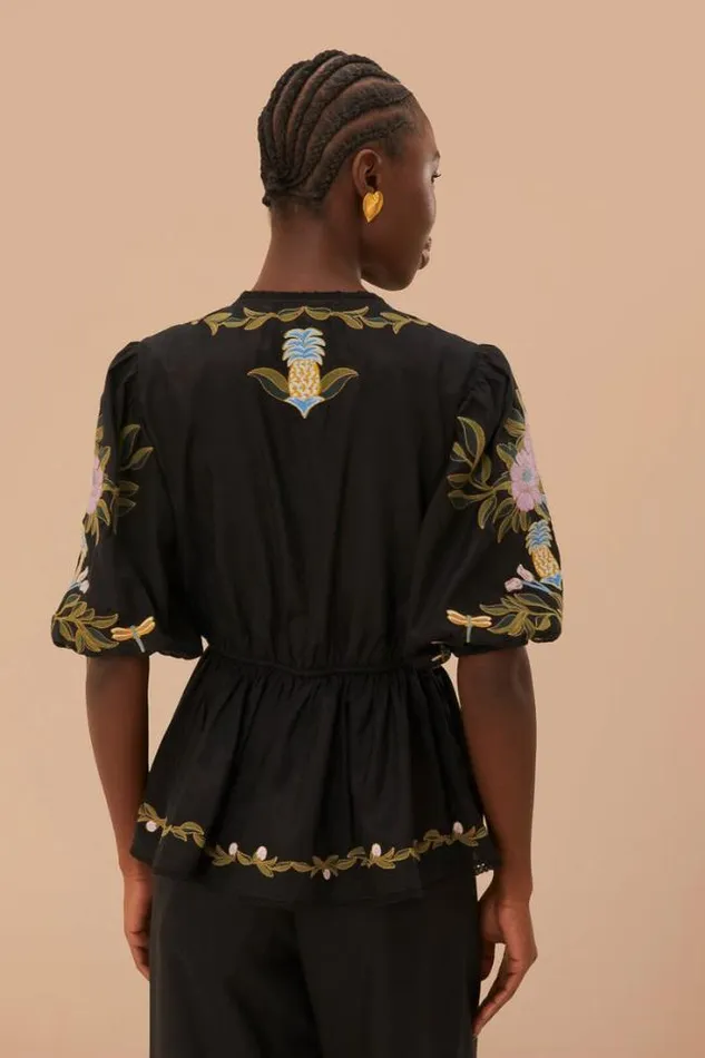 Winter Garden Embroidered Short Sleeve Blouse Women FARM Rio Blouses