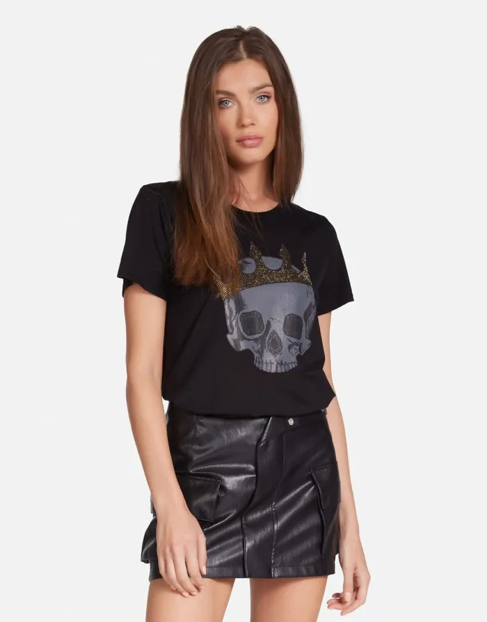 Wolf Diamond Royal Skull Black Women Lauren Moshi Short Sleeve