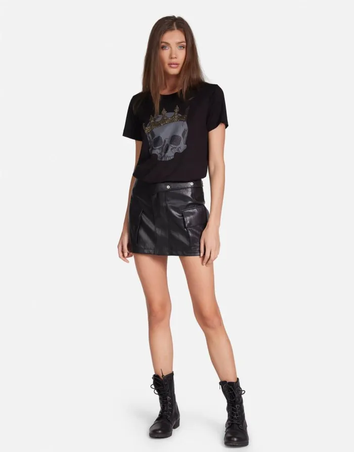 Wolf Diamond Royal Skull Black Women Lauren Moshi Short Sleeve