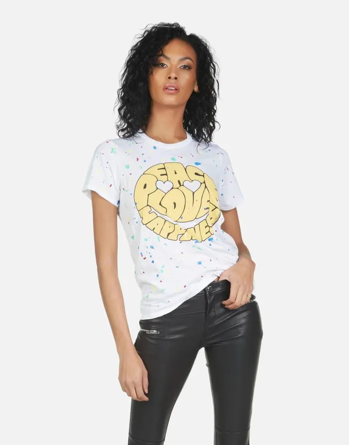 Wolf Text Happy Face Whiteprimary Splatter Women Lauren Moshi Short Sleeve