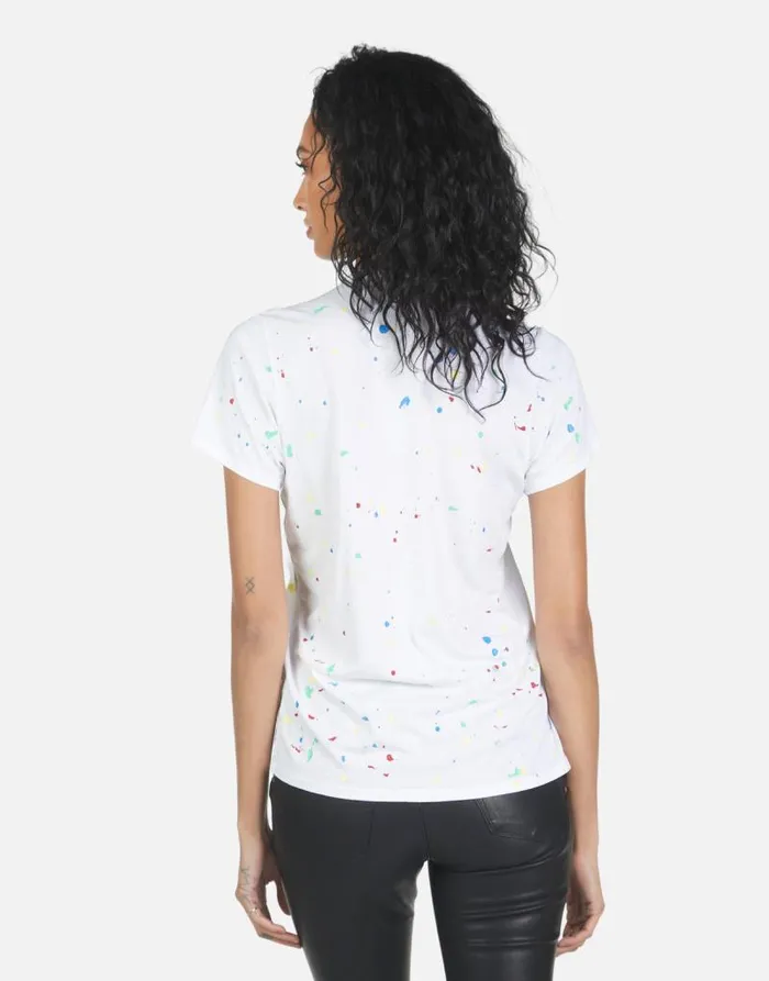 Wolf Text Happy Face Whiteprimary Splatter Women Lauren Moshi Short Sleeve