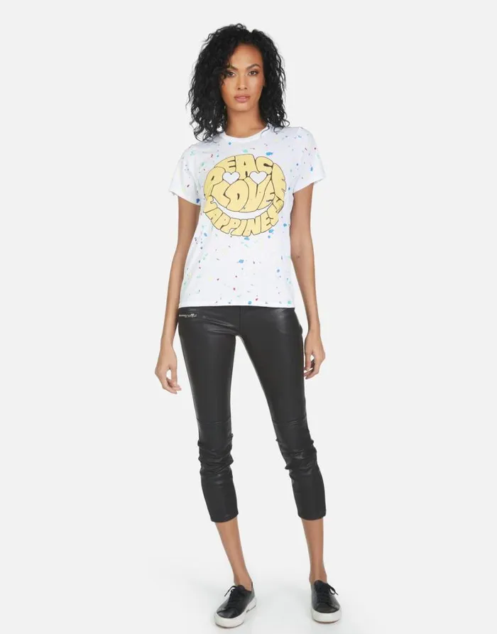 Wolf Text Happy Face Whiteprimary Splatter Women Lauren Moshi Short Sleeve