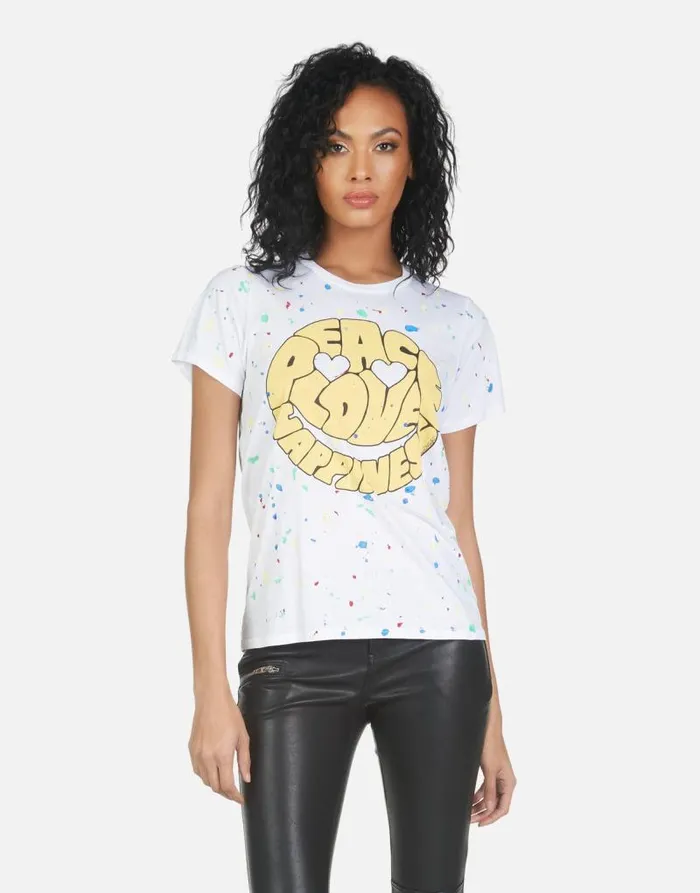 Wolf Text Happy Face Whiteprimary Splatter Women Lauren Moshi Short Sleeve