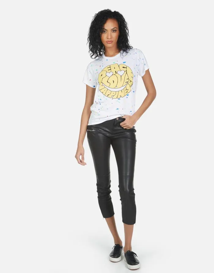 Wolf Text Happy Face Whiteprimary Splatter Women Lauren Moshi Short Sleeve