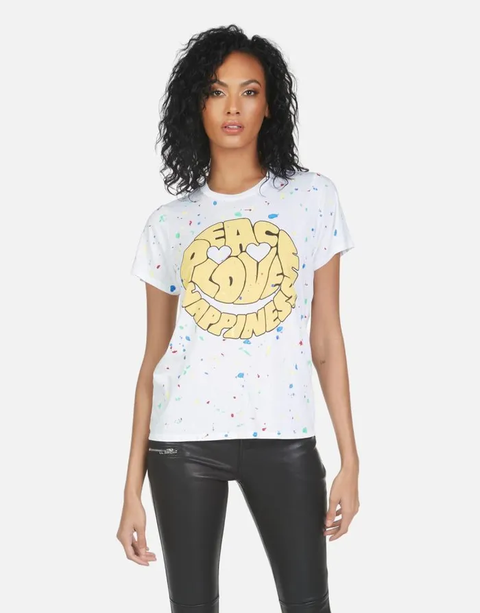 Wolf Text Happy Face Whiteprimary Splatter Women Lauren Moshi Short Sleeve