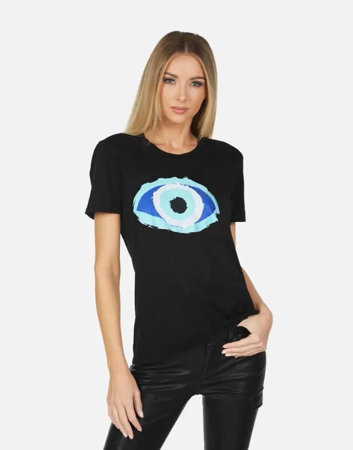Wolf X Painted Evil Eye Black Women Lauren Moshi Short Sleeve