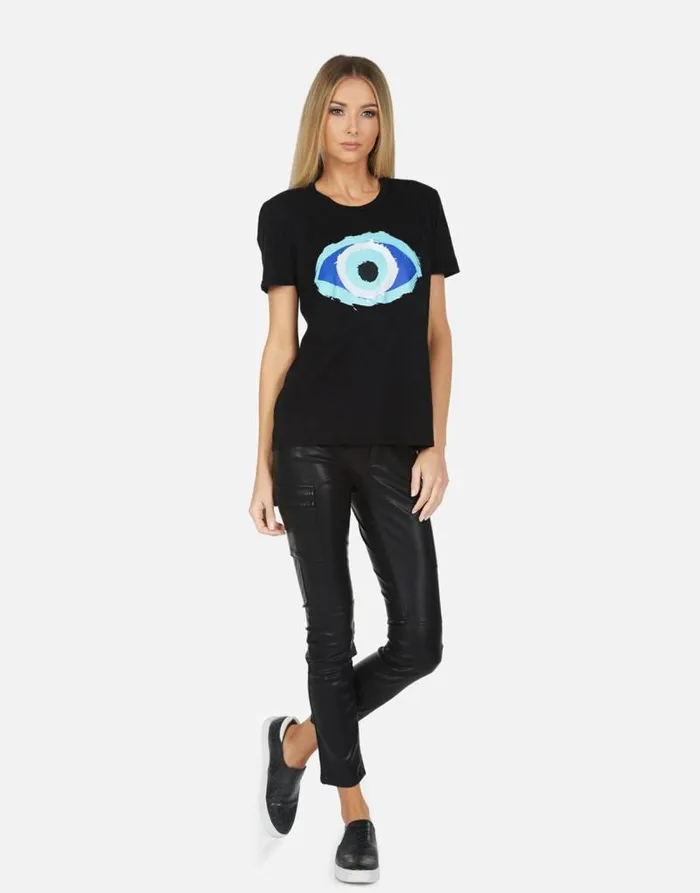 Wolf X Painted Evil Eye Black Women Lauren Moshi Short Sleeve
