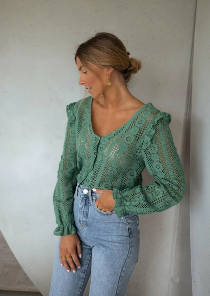 Women039s Clothing Blouses Easy Clothes Green Lace Mencia Blouse Women039s Clothing Blouses Easy Clothes Green Lace Mencia Blouse