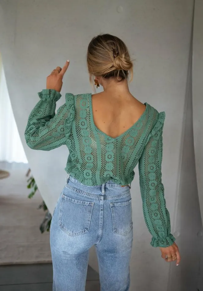 Women039s Clothing Blouses Easy Clothes Green Lace Mencia Blouse Women039s Clothing Blouses Easy Clothes Green Lace Mencia Blouse