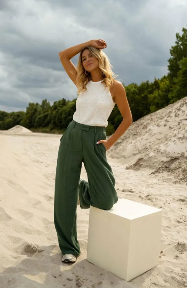 Women039s Clothing Pants and Jeans Easy Clothes Dark Green Linen Joey Pants Dark Green
