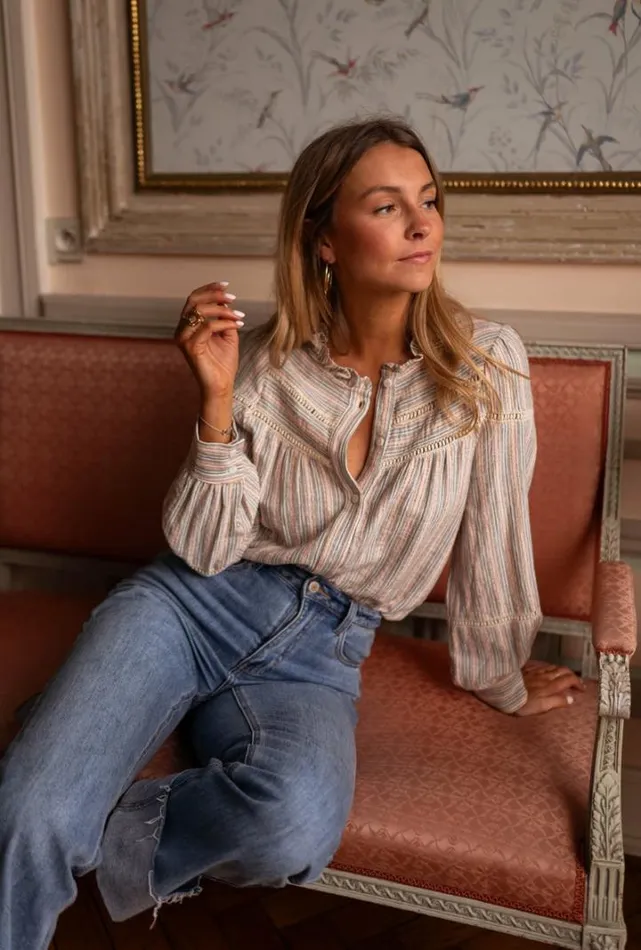 Women039s Clothing Shirts Easy Clothes Ecru Striped Romeo Shirt Women039s Clothing Shirts Easy Clothes Ecru Striped Romeo Shirt