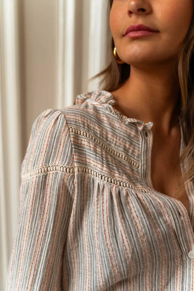 Women039s Clothing Shirts Easy Clothes Ecru Striped Romeo Shirt Women039s Clothing Shirts Easy Clothes Ecru Striped Romeo Shirt
