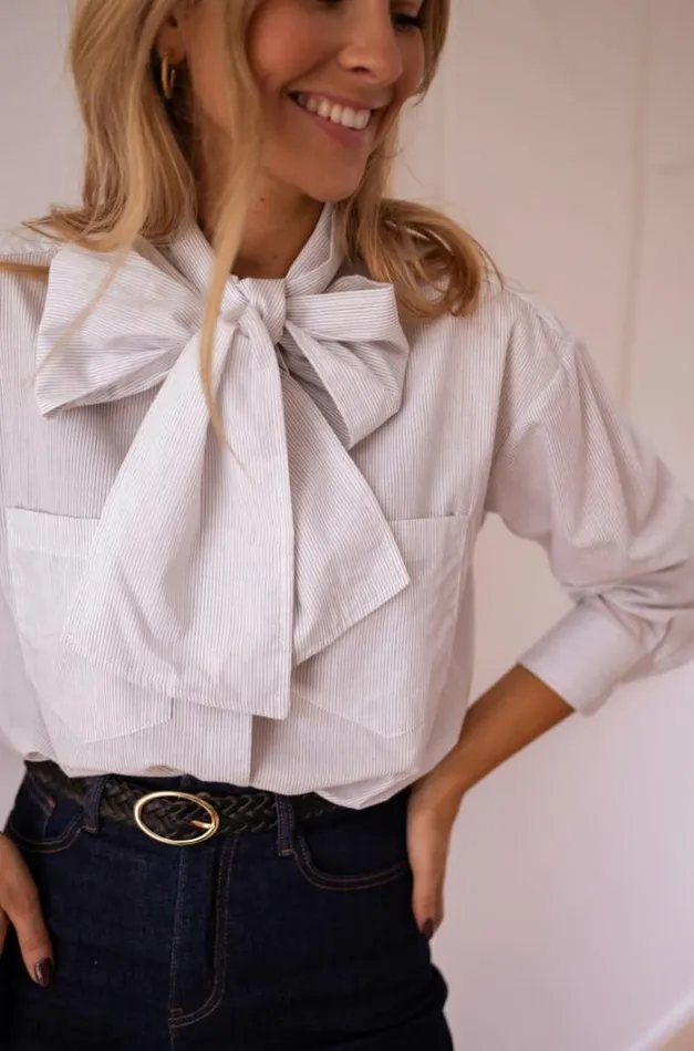 Women039s Clothing Shirts Easy Clothes Striped Romain Shirt With Bow