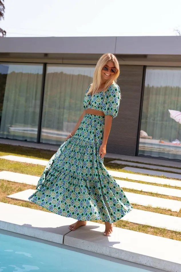 Women039s Clothing Skirts Easy Clothes Green Patterned Enes Skirt