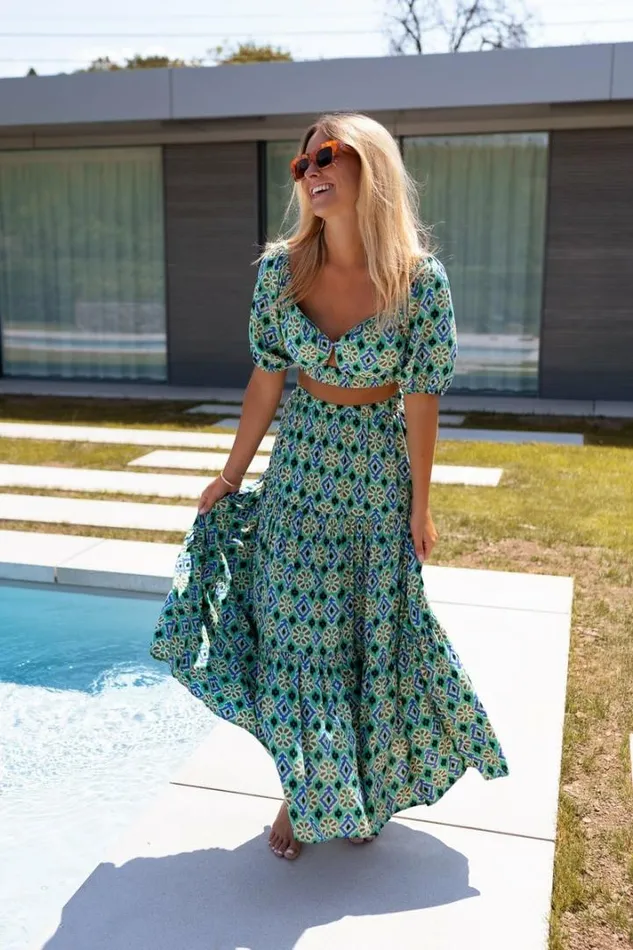 Women039s Clothing Skirts Easy Clothes Green Patterned Enes Skirt