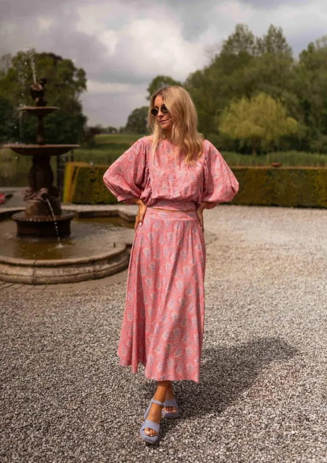 Women039s Clothing Skirts Easy Clothes Pink Patterned Larou Skirt