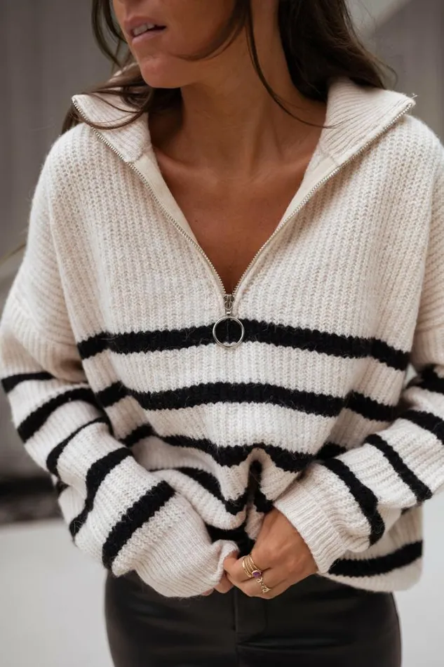 Women039s Clothing Sweaters Easy Clothes Ecru Striped Lelio Sweater Ecru