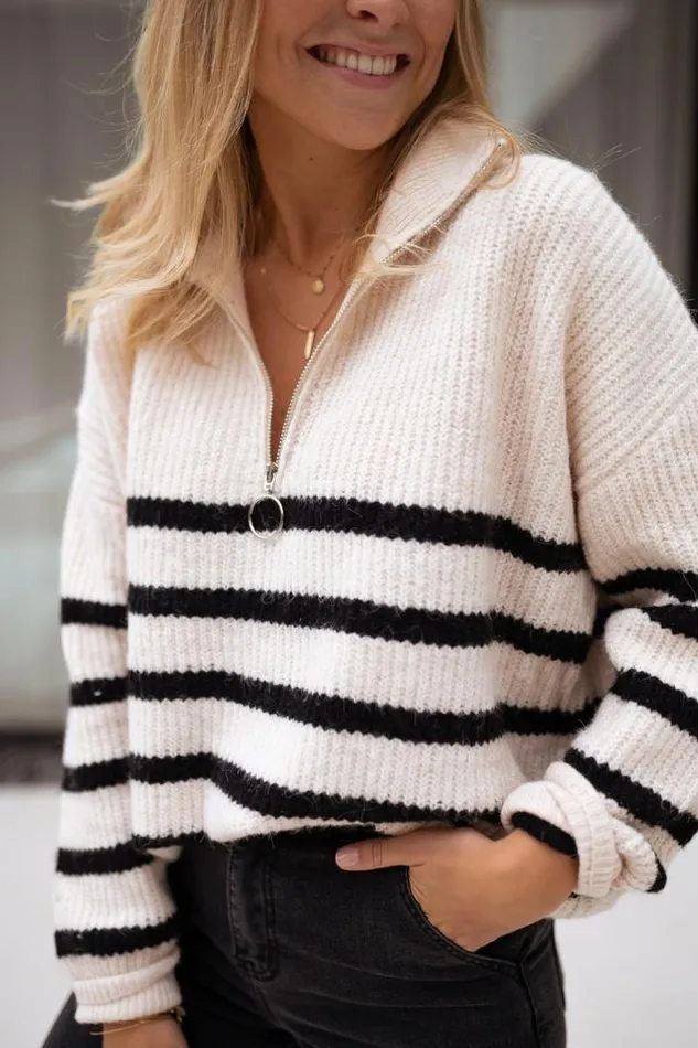 Women039s Clothing Sweaters Easy Clothes Ecru Striped Lelio Sweater Ecru Women039s Clothing Sweaters Easy Clothes Ecru Striped Lelio Sweater Ecru