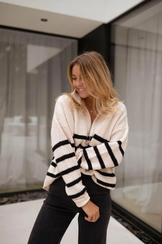 Women039s Clothing Sweaters Easy Clothes Ecru Striped Lelio Sweater Ecru Women039s Clothing Sweaters Easy Clothes Ecru Striped Lelio Sweater Ecru