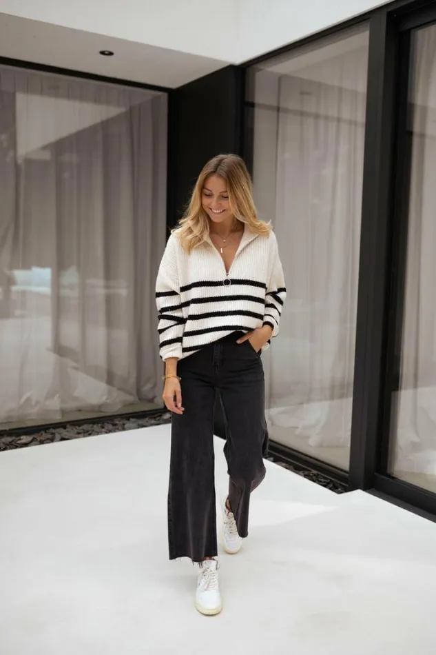 Women039s Clothing Sweaters Easy Clothes Ecru Striped Lelio Sweater Ecru Women039s Clothing Sweaters Easy Clothes Ecru Striped Lelio Sweater Ecru
