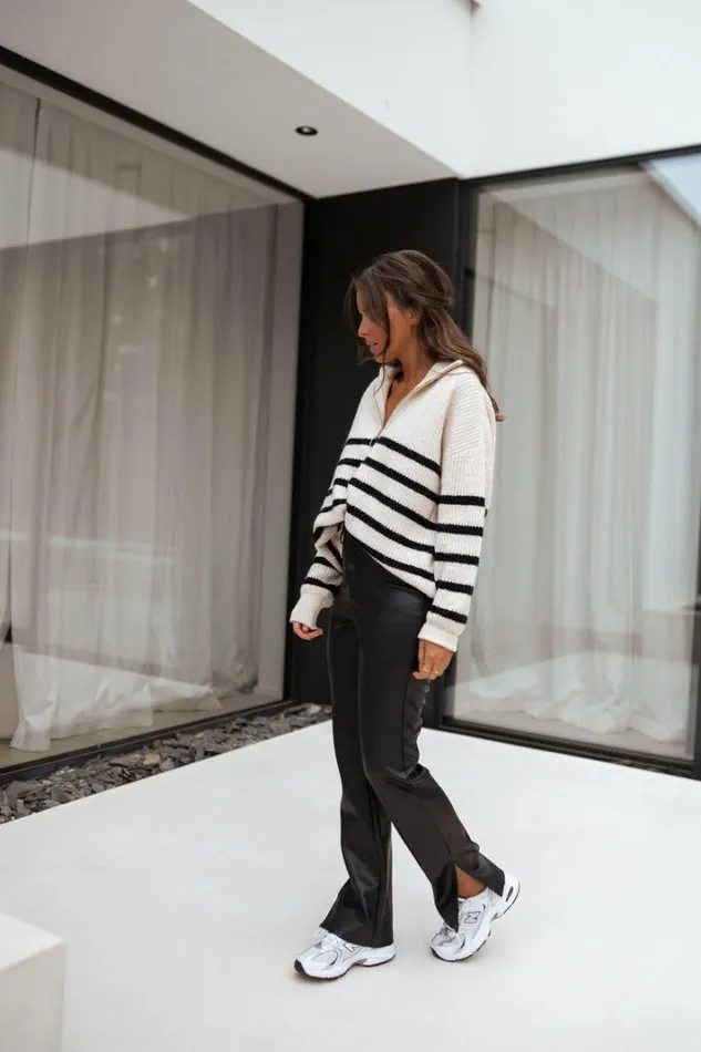Women039s Clothing Sweaters Easy Clothes Ecru Striped Lelio Sweater Ecru Women039s Clothing Sweaters Easy Clothes Ecru Striped Lelio Sweater Ecru