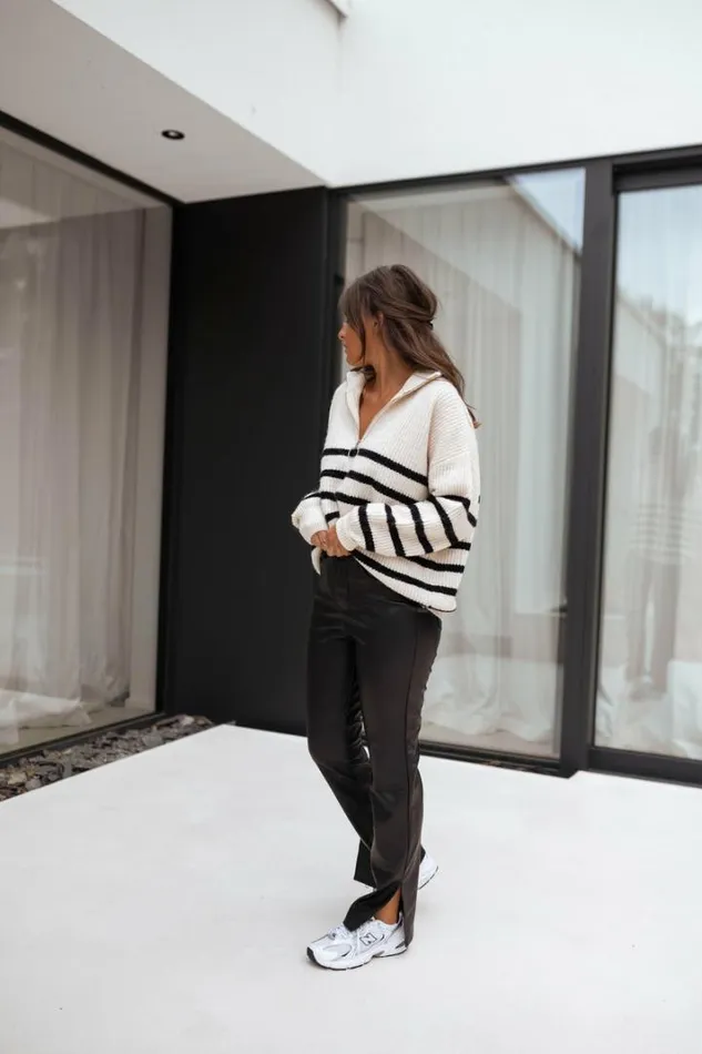 Women039s Clothing Sweaters Easy Clothes Ecru Striped Lelio Sweater Ecru Women039s Clothing Sweaters Easy Clothes Ecru Striped Lelio Sweater Ecru