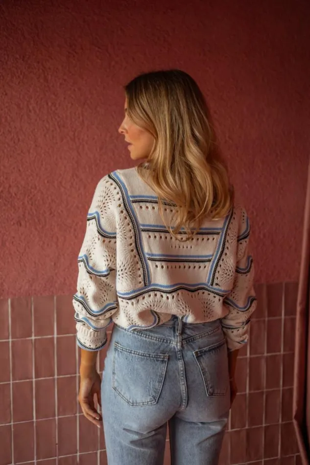 Women039s Clothing Sweaters Easy Clothes Ecru Striped Moha Sweater Women039s Clothing Sweaters Easy Clothes Ecru Striped Moha Sweater