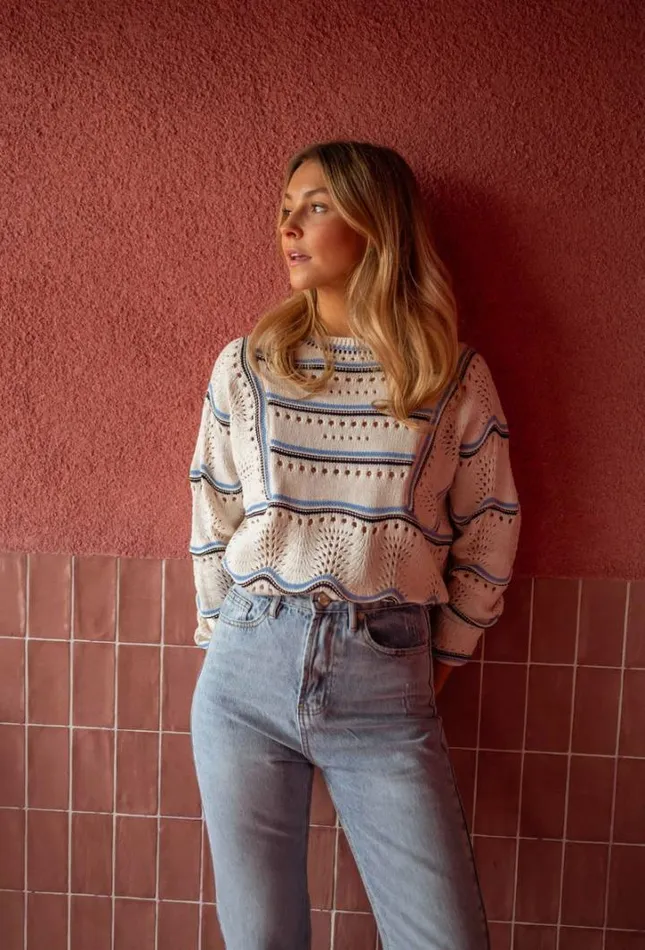 Women039s Clothing Sweaters Easy Clothes Ecru Striped Moha Sweater Women039s Clothing Sweaters Easy Clothes Ecru Striped Moha Sweater