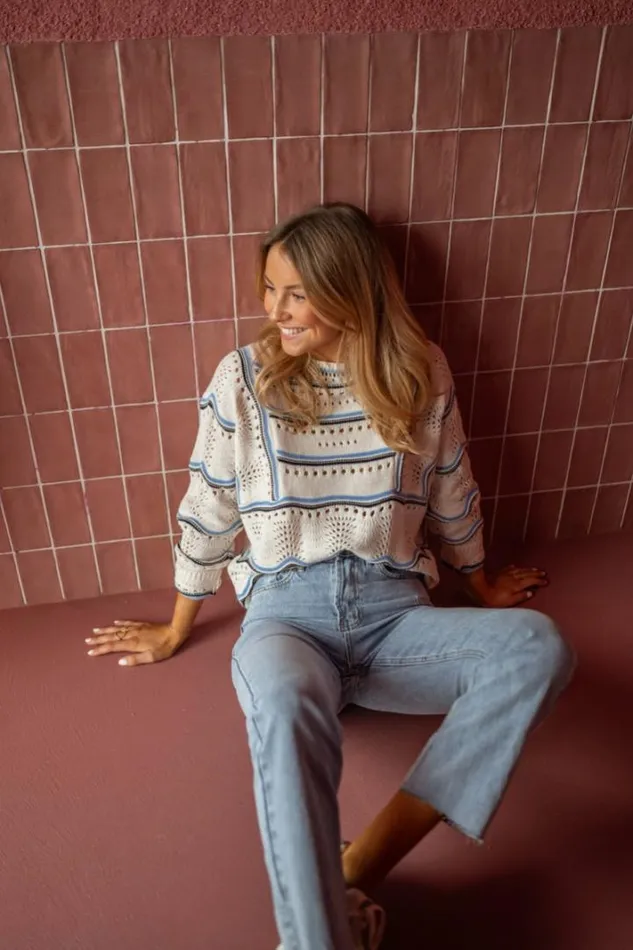 Women039s Clothing Sweaters Easy Clothes Ecru Striped Moha Sweater Women039s Clothing Sweaters Easy Clothes Ecru Striped Moha Sweater