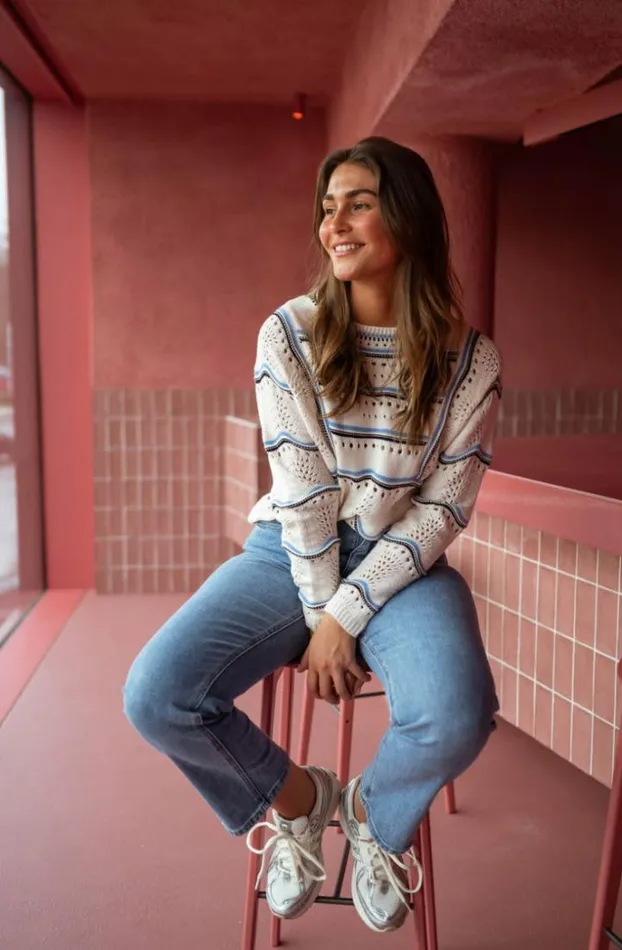 Women039s Clothing Sweaters Easy Clothes Ecru Striped Moha Sweater Women039s Clothing Sweaters Easy Clothes Ecru Striped Moha Sweater