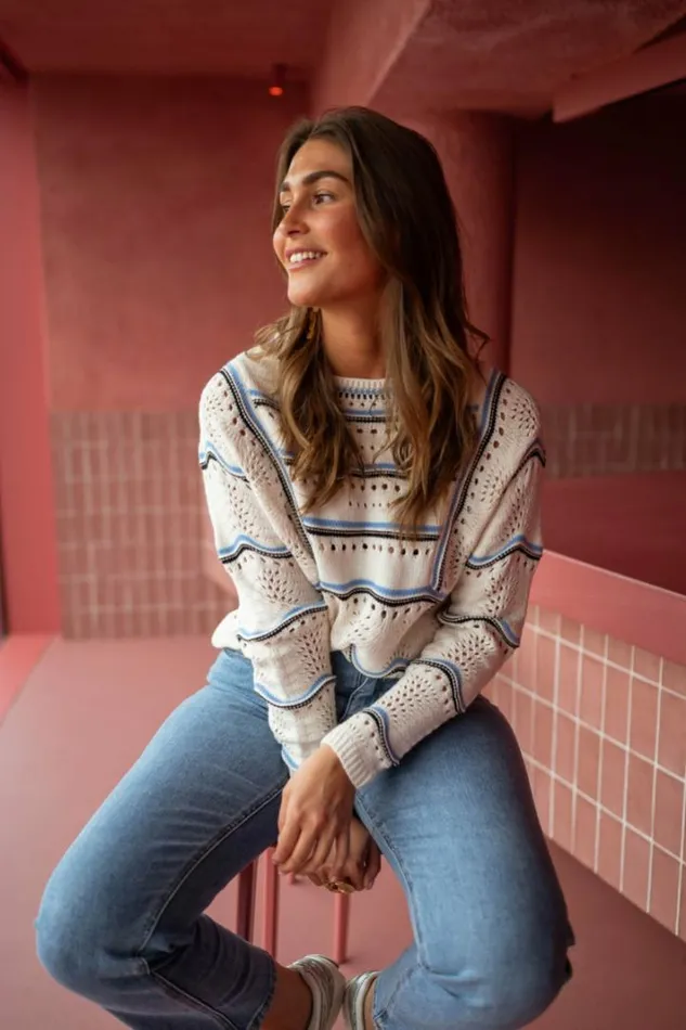 Women039s Clothing Sweaters Easy Clothes Ecru Striped Moha Sweater Women039s Clothing Sweaters Easy Clothes Ecru Striped Moha Sweater