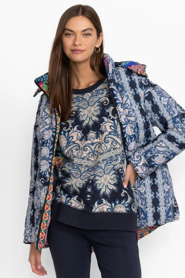 Women Active Johnny Was HIGH LOW CREW NECK SWEATSHIRT Roman Paisey Scarf Print