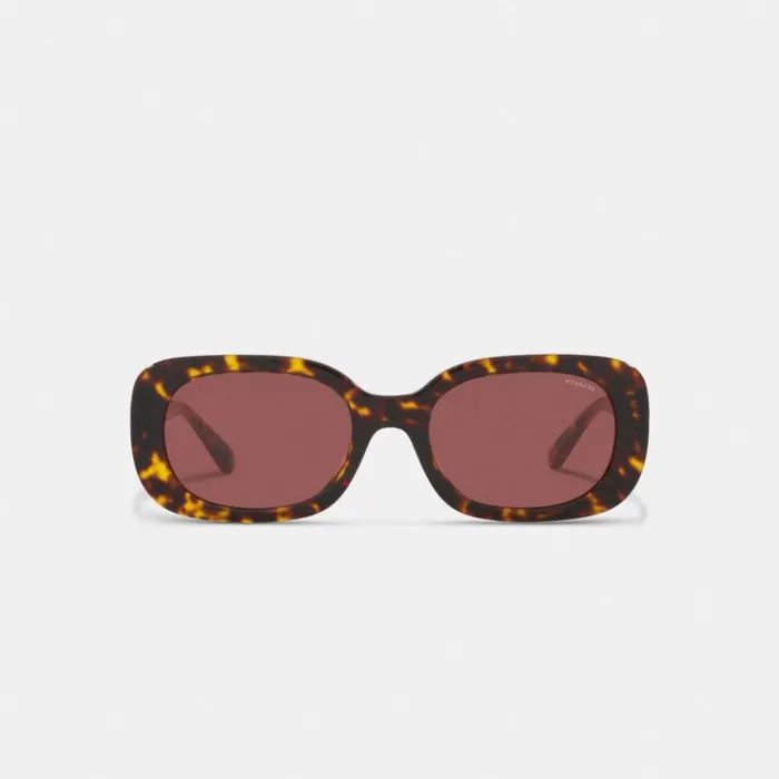 Women Badge Rounded Square Sunglasses Tortoise Pink Stripe Coach Eyewear